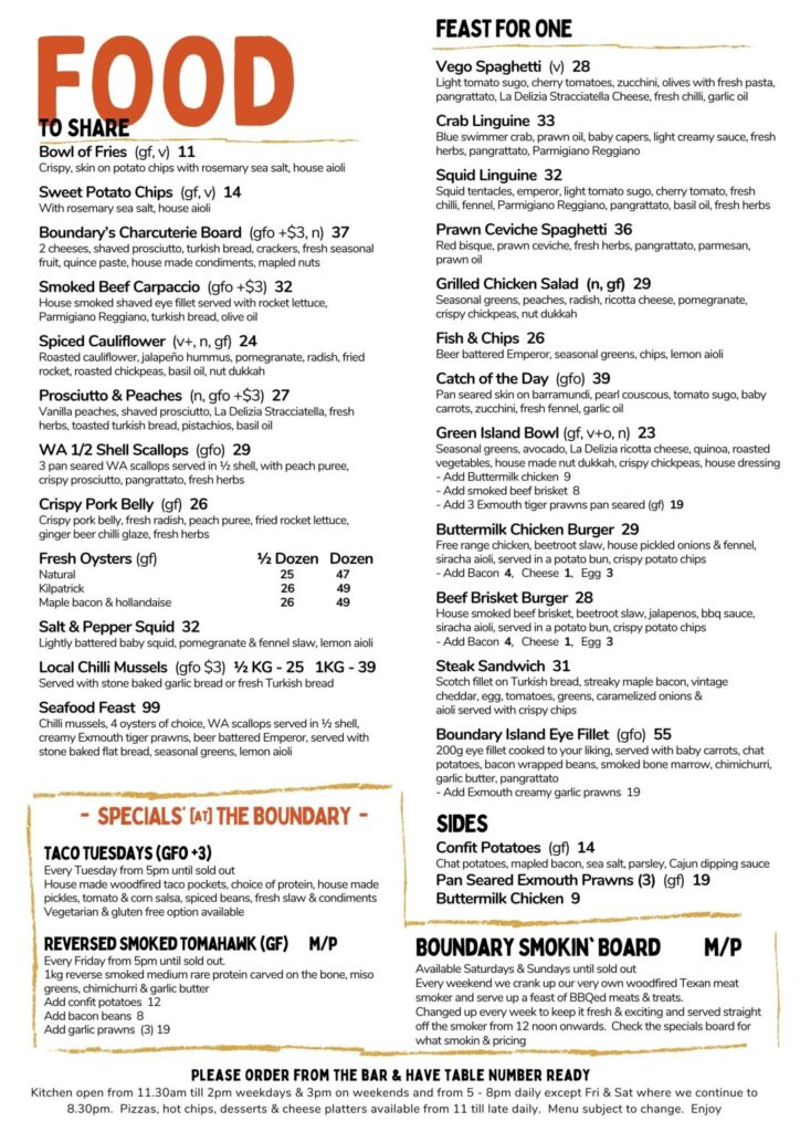 Boundary Island Brewery menu