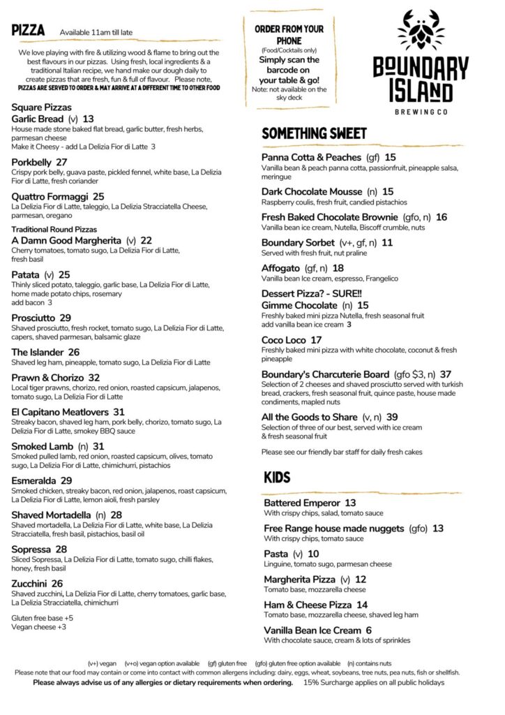 Boundary menu Pizza