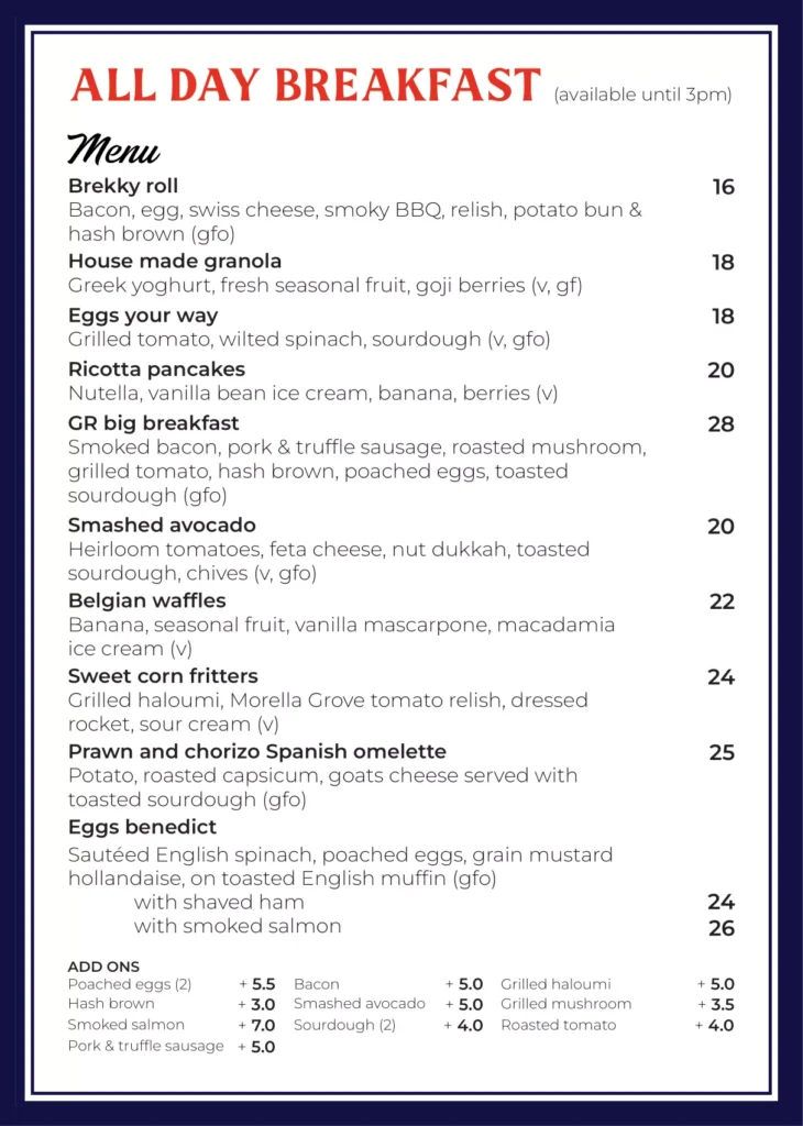 All Day Breakfast Menu