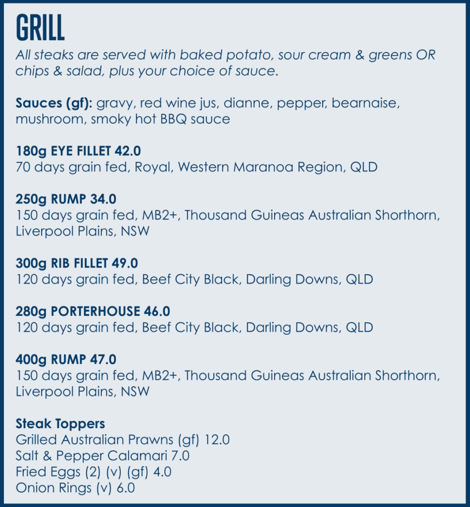 EVERTON PARK HOTEL  MENU GRILL PRICES