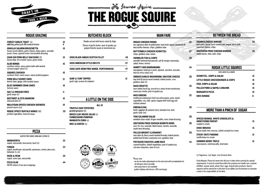 THE ROGUE SQUIRE MENU