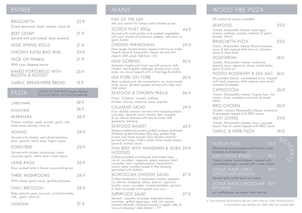 The Main Cafe Bar & Restaurant Menu