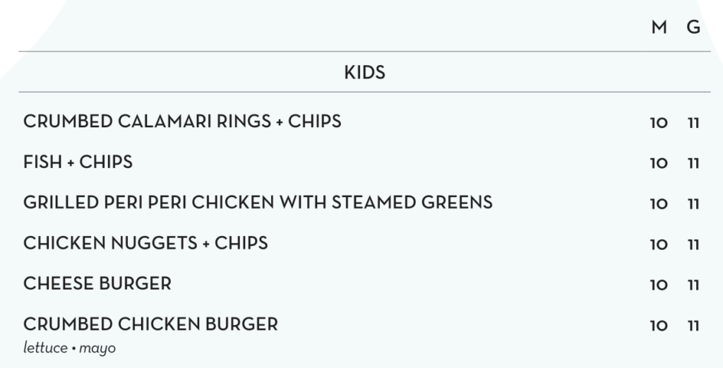 kids menu