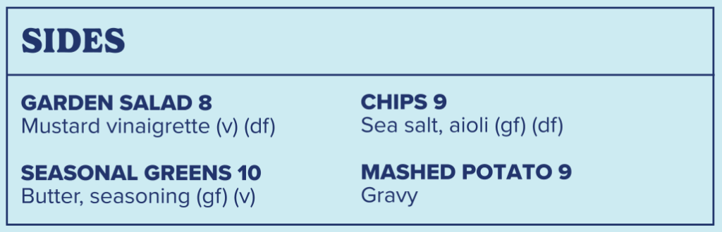 sides menu prices