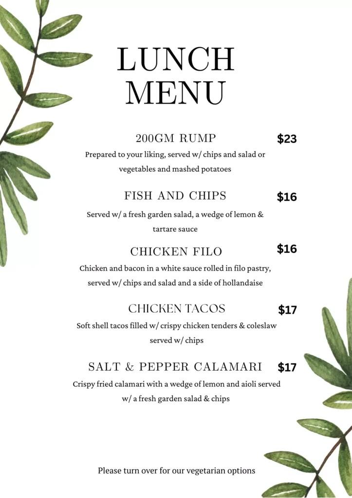 Warner Tavern Lunch Menu PDF