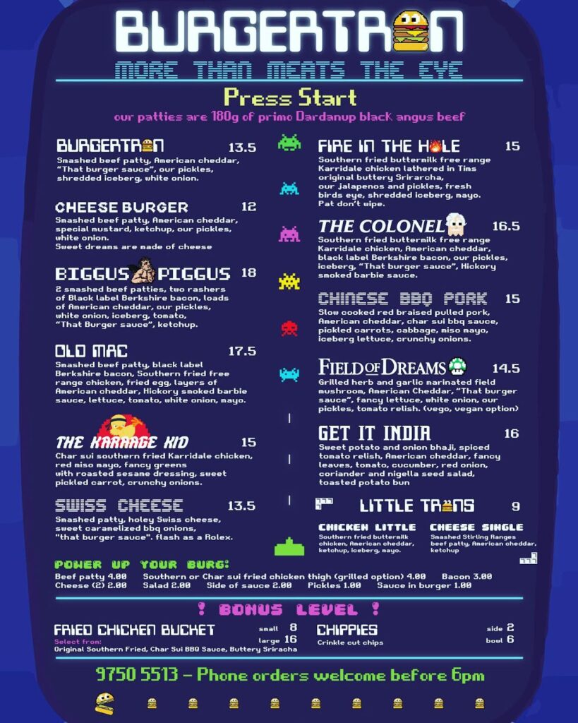 Burgerton Menu Australia Prices